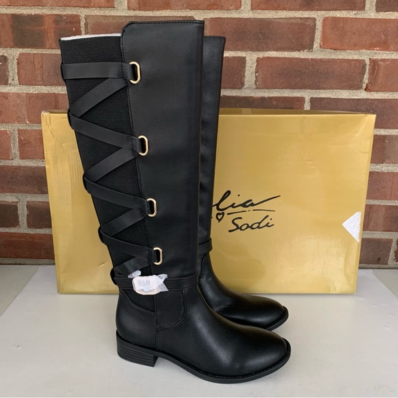Thalia Sodi Women's Vallie Faux Leather Tall Riding Boots Black Size 5 M